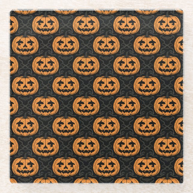 Pumpkin Skull  Glass Coaster (Front)
