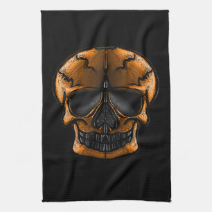 Pumpkin Skull Halloween Party Tea Towel