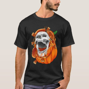Pumpkin Skull Head Creepy Skeleton Halloween Costu T-Shirt