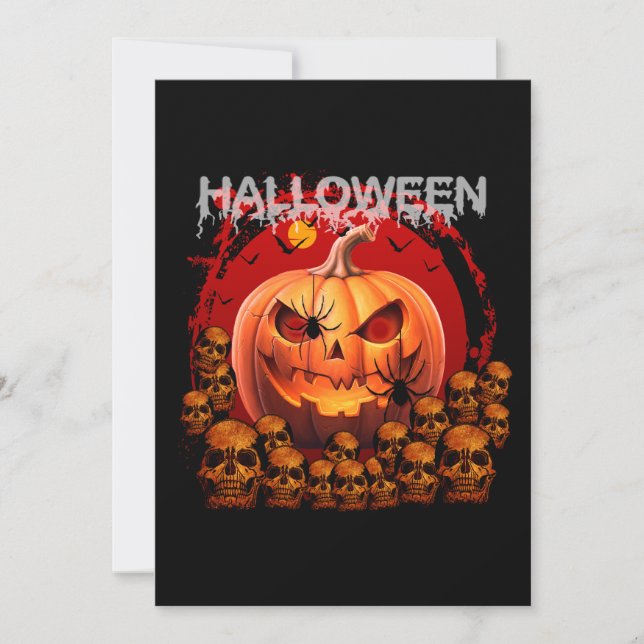PUMPKIN SKULLS SKELETON HALLOWEEN  INVITATION (Front)