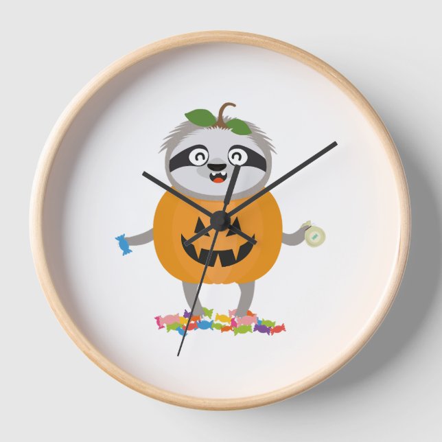 Pumpkin Sloth Halloween Costume Gift Clock (Front)