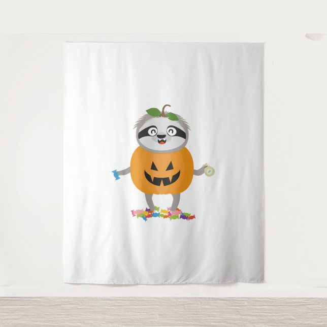Pumpkin Sloth Halloween Costume Gift Tapestry (Front)