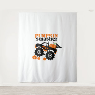 Pumpkin Smasher Boys Halloween Monster Truck Tapestry