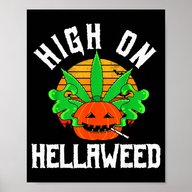 Pumpkin Smoking Weed Costume Retro Funny Halloween Poster (Front)
