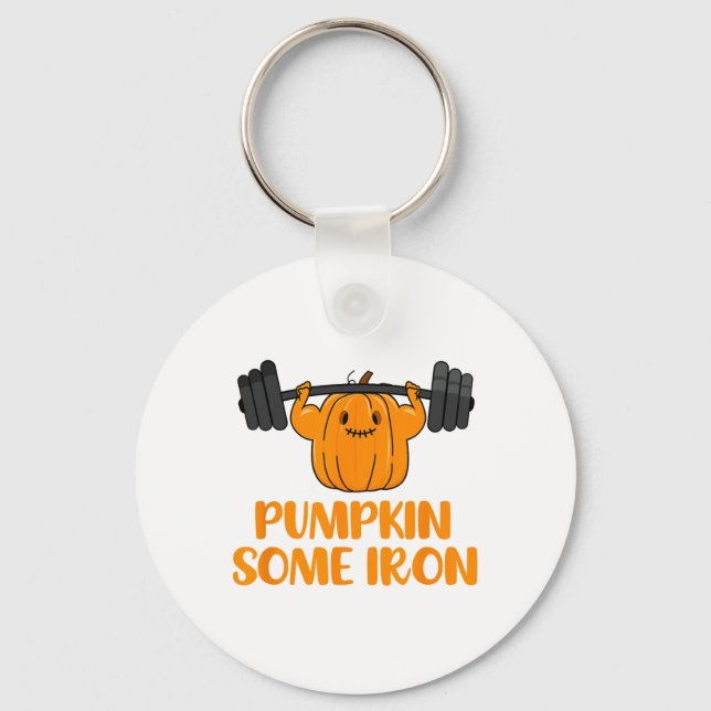 Pumpkin Some Iron Fun Halloween Gym Workout Liftin Key Ring (Front)