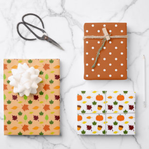 Pumpkin Spice 3 Coordinates Autumn Fall Birthday Wrapping Paper Sheet