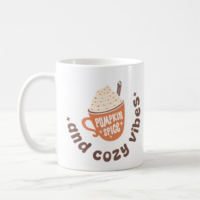 Pumpkin Spice and Cosy vibes – Cute Fall PSL  Coffee Mug (Left)