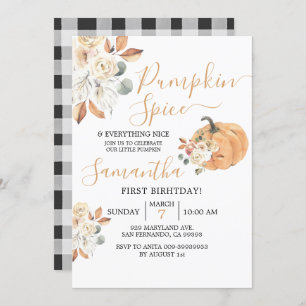 Pumpkin Spice and Everything Nice 1st Birthday Invitation