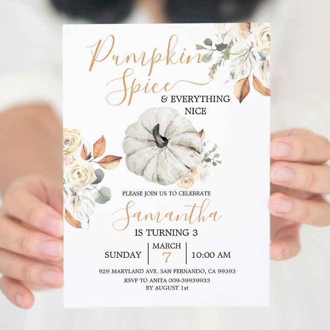 Pumpkin Spice and Everything Nice 3rd Birthday Invitation (Creator Uploaded)