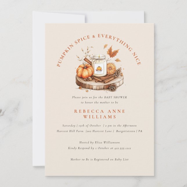Pumpkin Spice and Everything Nice Fall Baby Shower Invitation (Front)