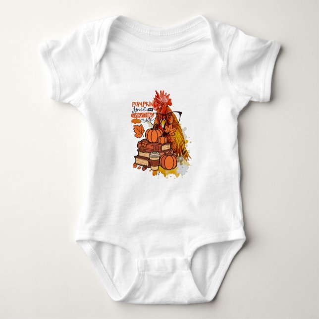 Pumpkin Spice and Everything Nice Fall Chicken Vib Baby Bodysuit (Front)