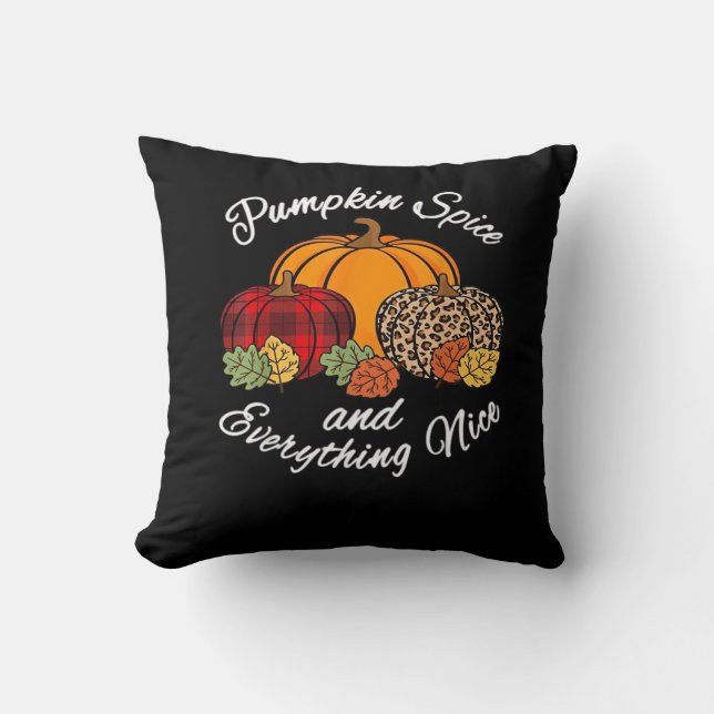 Pumpkin Spice And Everything Nice Fall Plaid Leopa Cushion (Front)