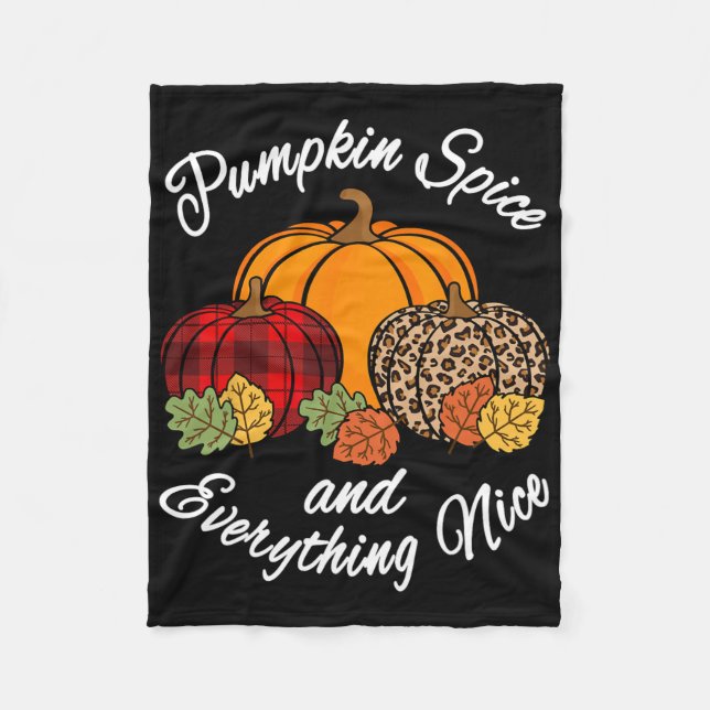 Pumpkin Spice And Everything Nice Fall Plaid Leopa Fleece Blanket (Front)