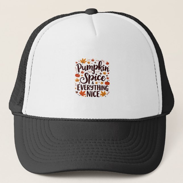 Pumpkin Spice And Everything Nice Sloth Halloween Trucker Hat (Front)