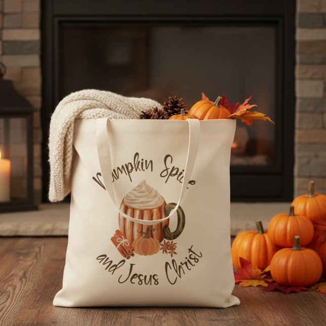 Pumpkin Spice and Jesus Christ Christian Autumn Tote Bag (Pumpkin Spice and Jesus Christ Christian Autumn Tote Bag)