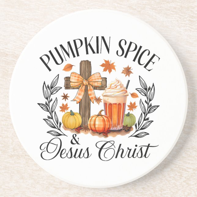 Pumpkin Spice And Jesus Christ Cross Pumpkin Chris Coaster (Front)
