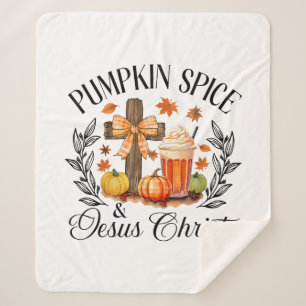 Pumpkin Spice And Jesus Christ Cross Pumpkin Chris Sherpa Blanket