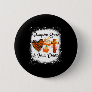 Pumpkin Spice And Jesus Christ Leopard Heart Coff 6 Cm Round Badge