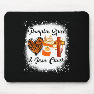 Pumpkin Spice And Jesus Christ Leopard Heart Coff Mouse Pad