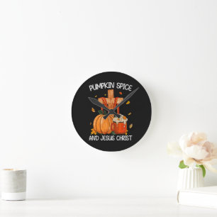 Pumpkin Spice and Jesus Christ Round Clock