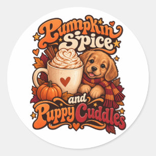 Pumpkin Spice and Puppy Cuddles Cosy Autumn Dog Classic Round Sticker