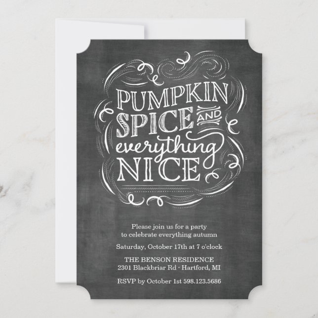 Pumpkin Spice Autumn Fall Chalk Party Invitation (Front)