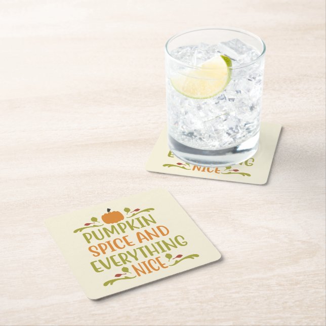 Pumpkin Spice Autumn Fall Halloween Square Paper Coaster (Insitu)