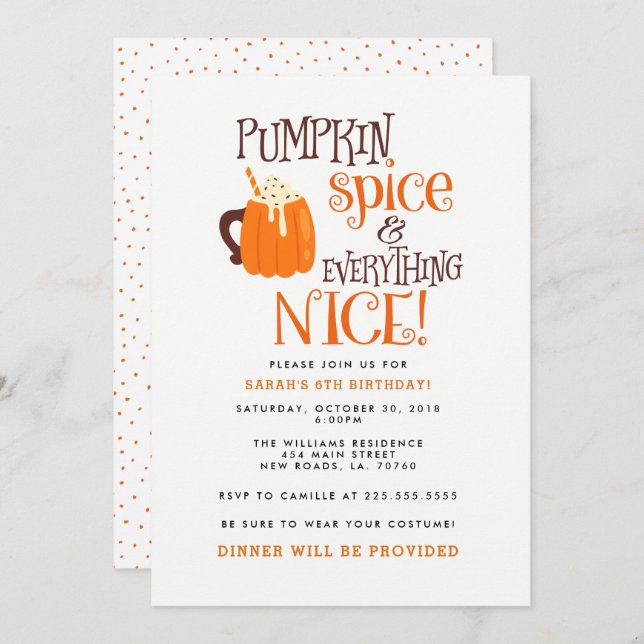 Pumpkin Spice Birthday Party Invitations (Front/Back)
