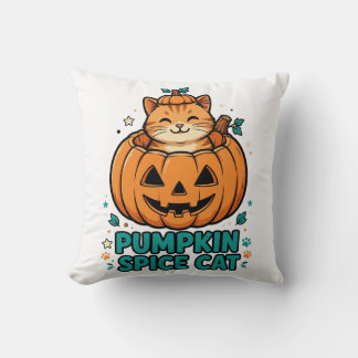 Pumpkin Spice Cat Halloween Orange Cat In Pumpkin Cushion