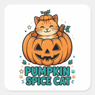 Pumpkin Spice Cat Halloween Orange Cat In Pumpkin Square Sticker