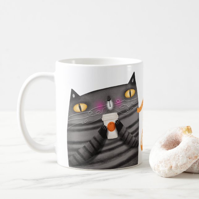 Pumpkin Spice Cat Thanksgiving Fall Decor Coffee Mug (With Donut)