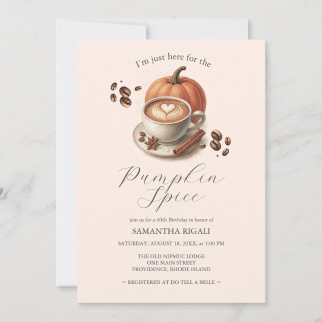 Pumpkin Spice Coffee 60th Birthday Invites (Front)