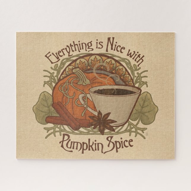 Pumpkin Spice Coffee Art Nouveau Inspired Design Jigsaw Puzzle (Horizontal)