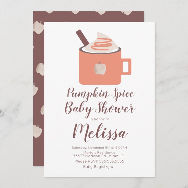 Pumpkin Spice Coffee Campfire Mug Fall Baby Shower Invitation (Front/Back)