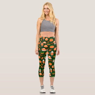 pumpkin spice coffee dark green capri leggings