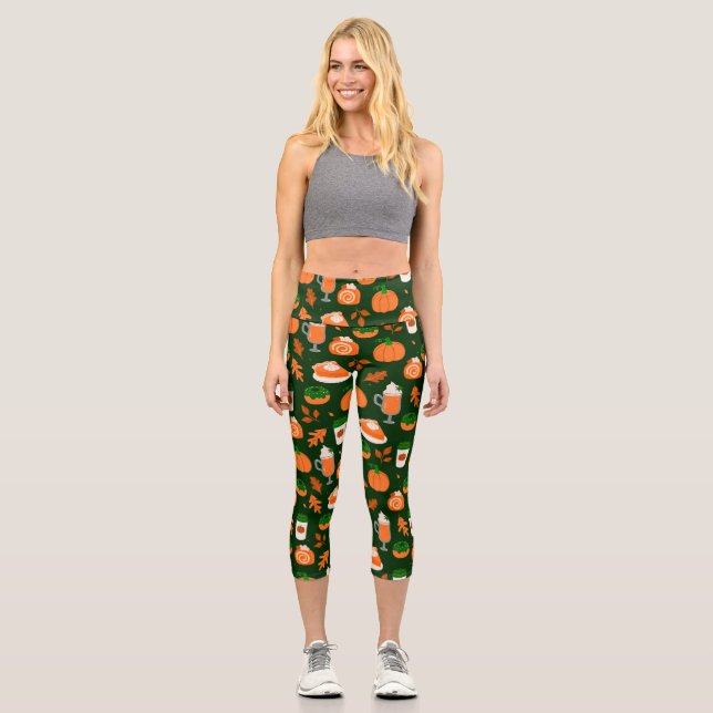 pumpkin spice coffee dark green capri leggings (Front)
