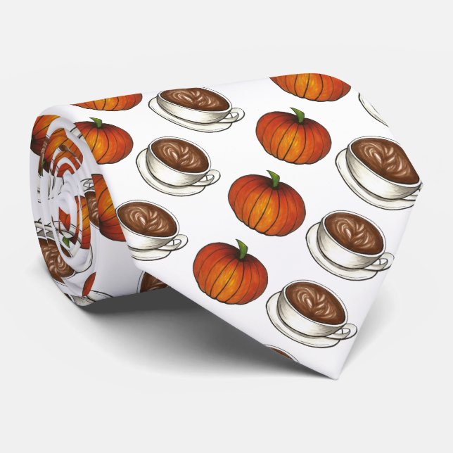 Pumpkin Spice Coffee Latte Autumn Fall Tie (Rolled)