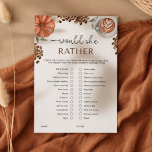 Pumpkin Spice Coffee Shower Would She Rather Game Invitation