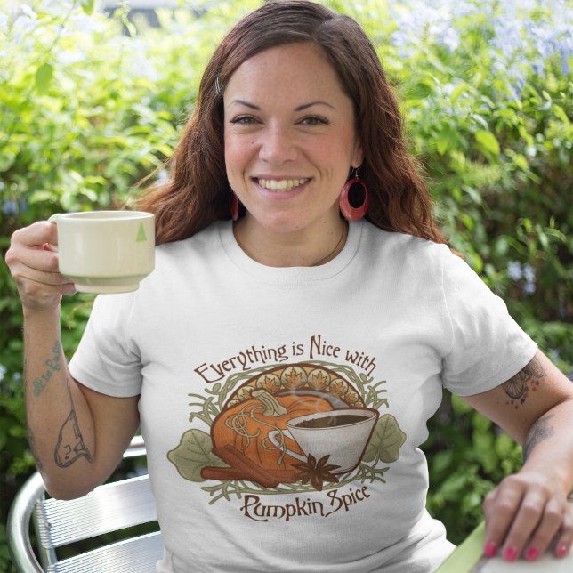 Pumpkin Spice Coffee T-Shirt (Pumpkin Spice Coffee T-shirt - Vintage Style and Art Nouveau Inspired Design)