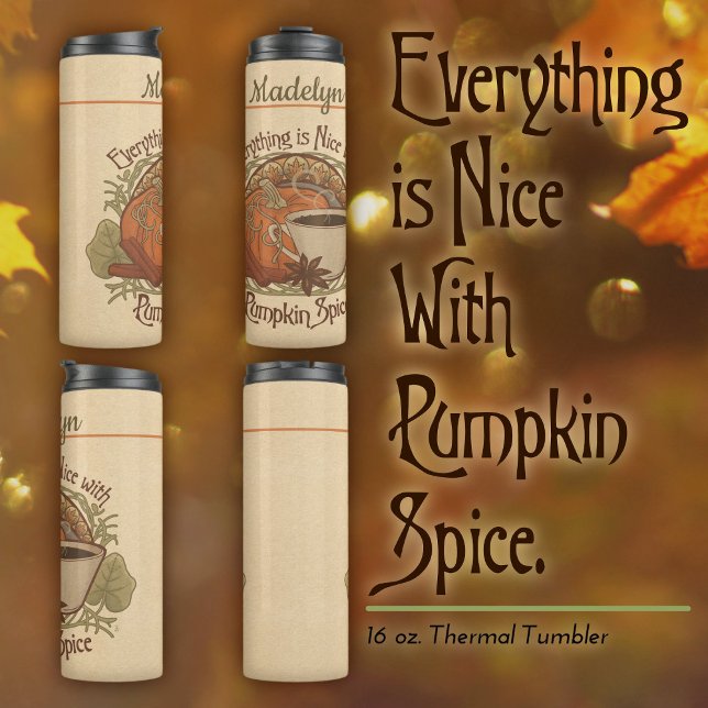 Pumpkin Spice Coffee Vintage Vibe  Thermal Tumbler (Pumpkin Spice Coffee Thermal Tumbler–Vintage-Style Design–Customized with Your Name. )