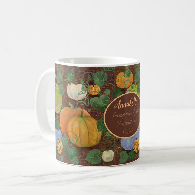 Pumpkin Spice Connoisseur Funny Personalised Coffee Mug (Front Left)
