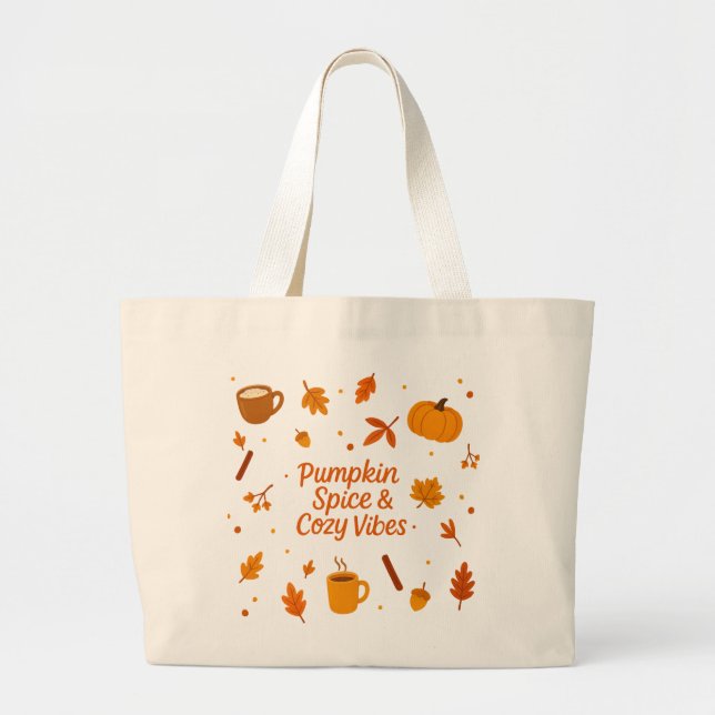 Pumpkin Spice & Cosy Vibes Fall Tote Bag (Front)