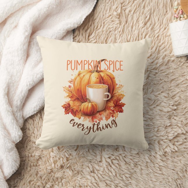 Pumpkin Spice Everything – Latte & Autumn Foliage Cushion (Blanket)