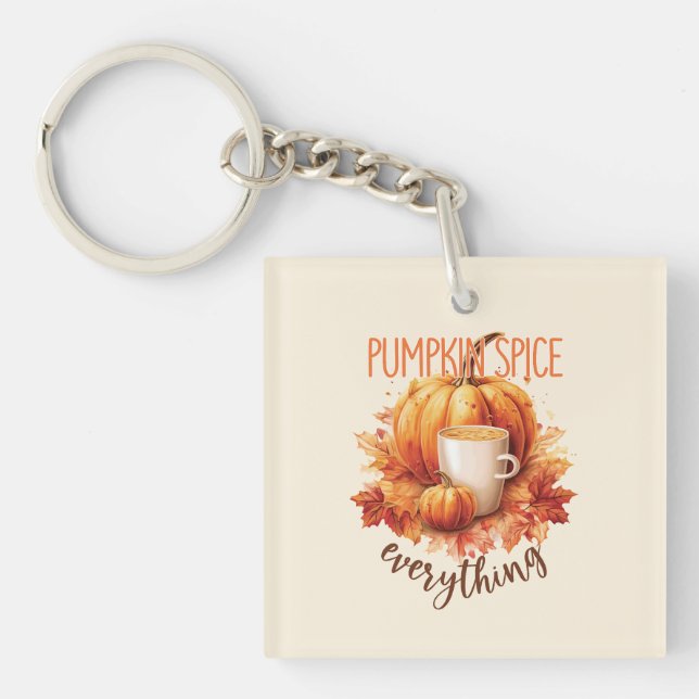 Pumpkin Spice Everything – Latte & Autumn Foliage Key Ring (Front)