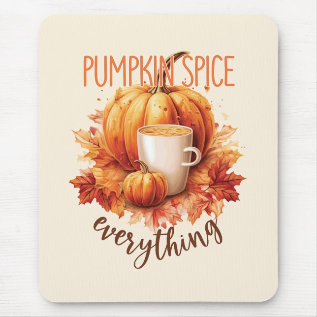 Pumpkin Spice Everything – Latte & Autumn Foliage Mouse Pad (Front)