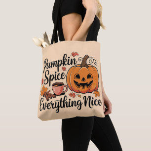 "Pumpkin Spice & Everything Nice" Autumn Graphic Tote Bag
