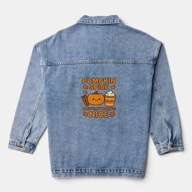 Pumpkin Spice & Everything Nice – Cosy Autumn Fall Denim Jacket (Back)