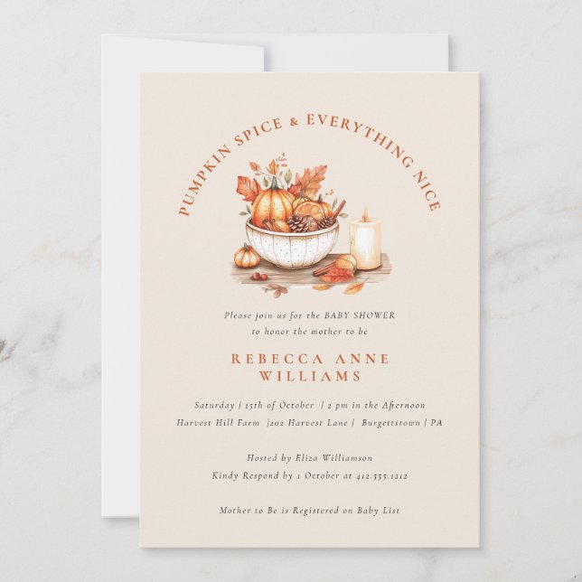 Pumpkin Spice & Everything Nice – Fall Baby Shower Invitation (Front)