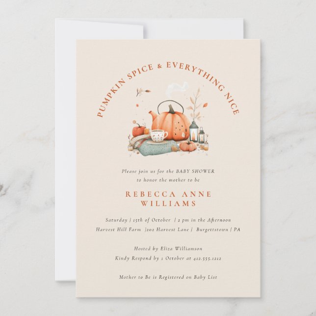 Pumpkin Spice & Everything Nice – Fall Baby Shower Invitation (Front)