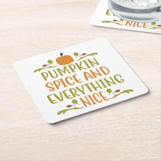 Pumpkin Spice Everything Nice Fall Holiday  Square Paper Coaster (Angled)
